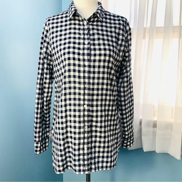 J. Crew Navy Gingham Crinkle Boy Button Down - Picture 4 of 8